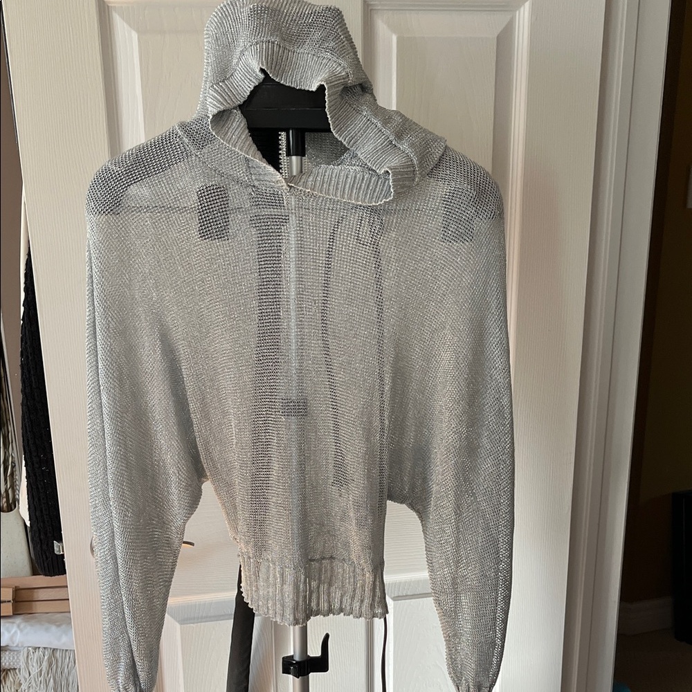 Zara Metallic Gray Cowl Neck Sweater